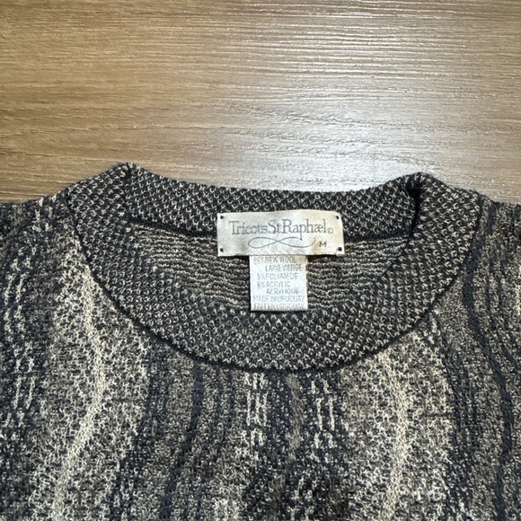 Vintage Tricots St Raphael MEDIUM Wool Blend Pullover Sweater Wavy Coogi Style M - Picture 9 of 16